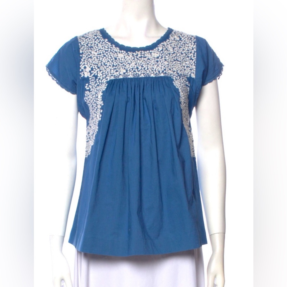 Ulla Johnson Revolve‎ Cornflower Blue Embroidered Calla Blouse Top size 8